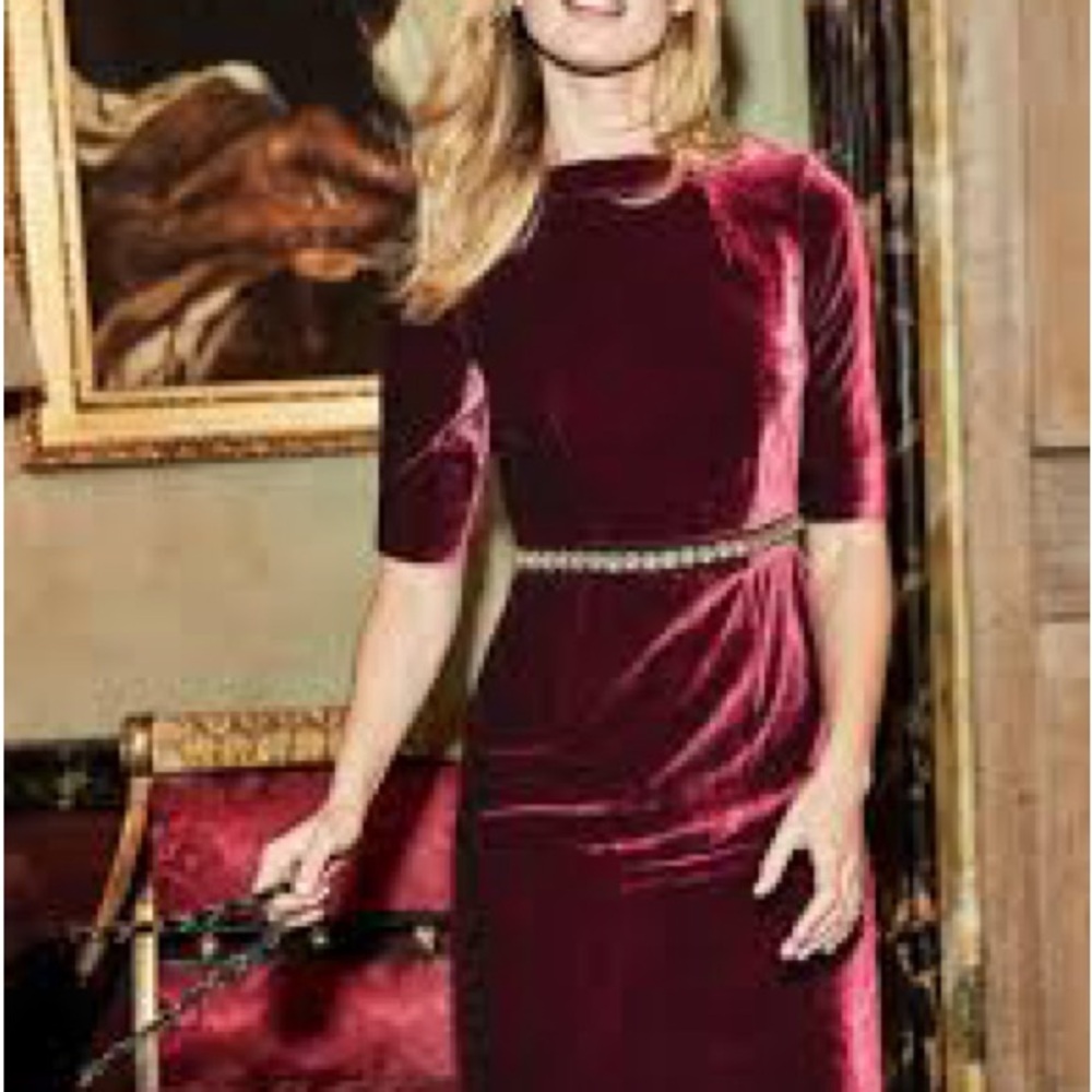 Red velvet fitted silk petite stretch velvet, cocktail dress 2 petite US (6 UK) - Picture 3 of 12